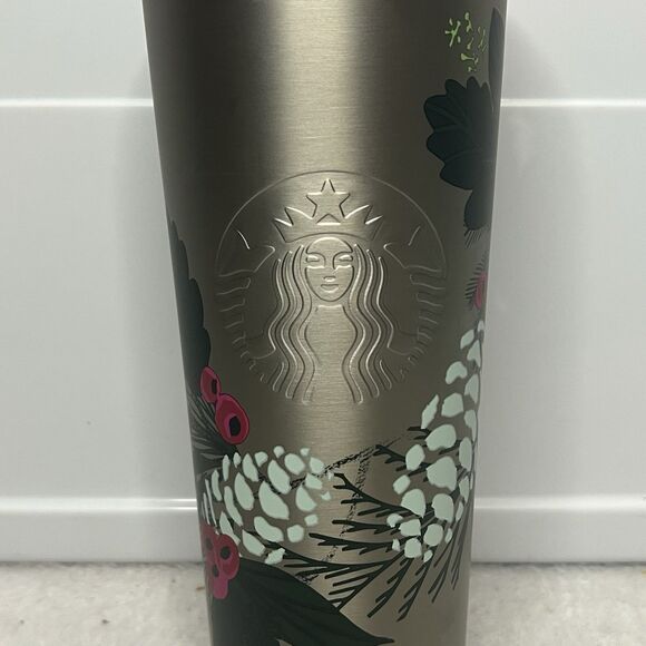 Starbucks Coffee 2021 Holiday Tumbler Stainless Pine Design Venti 24oz New - Picture 2 of 8
